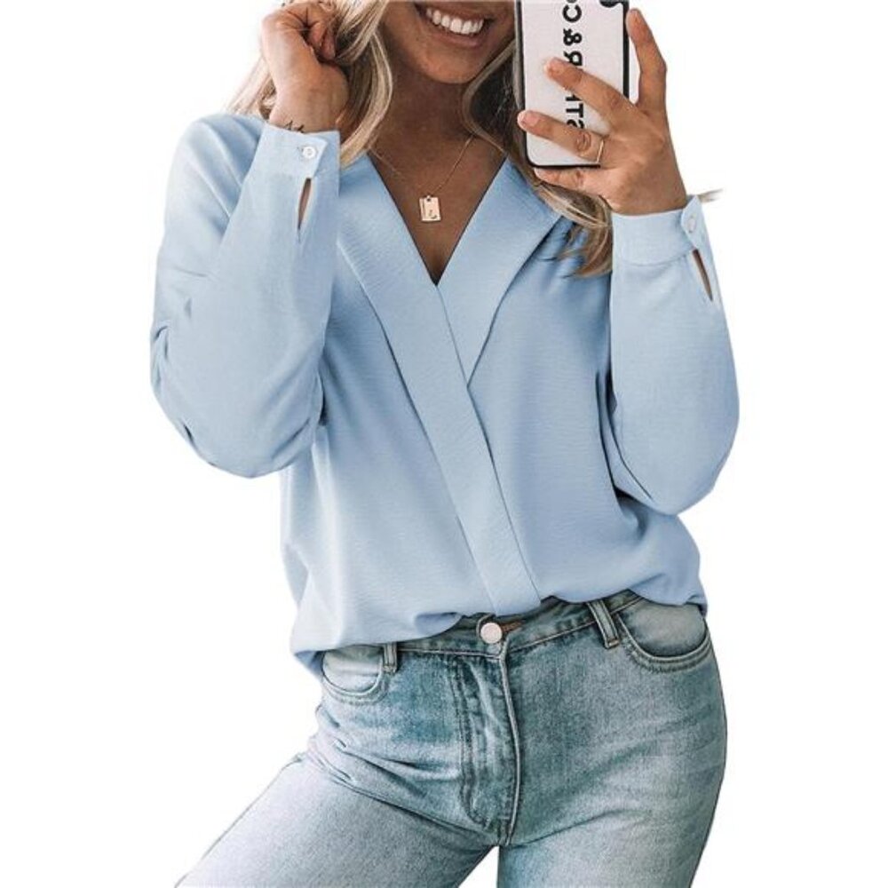 Classic Long Sleeve Blouse | Minimalist Solid Color Top | All-Season Office